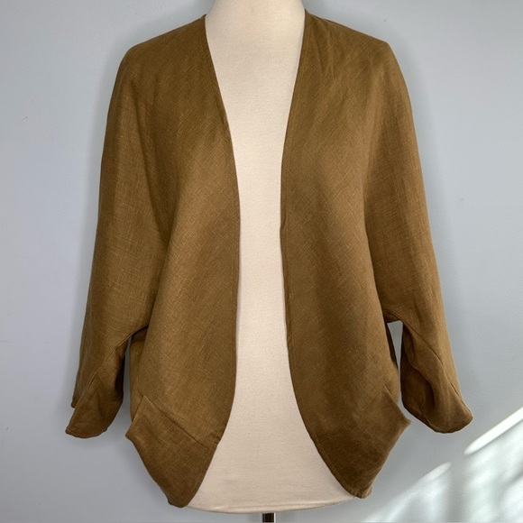 The Heavy Linen Maybe Wrap Collection Lightweight Open Jacket In Ginger M/L - Picture 3 of 12